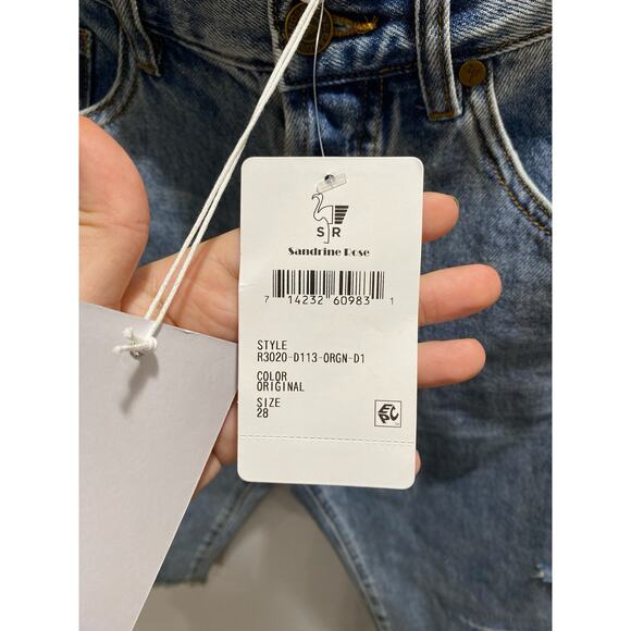 Sandrine Rose Free People Original Blue Raw Hem Denim Bermuda Shorts Sz 28 New - Picture 7 of 8